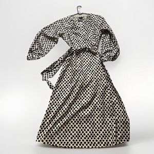 Who What Wear Black Beige Polka Dot Belted Cotton Maxi Dress M